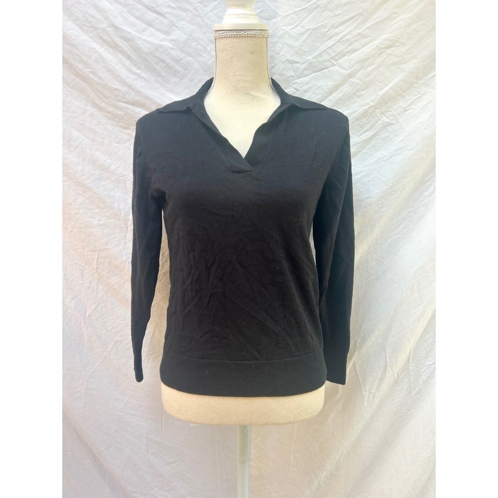 J. Crew XS Black Long Sleeve Cotton Blend Knit Top Collared Pullover